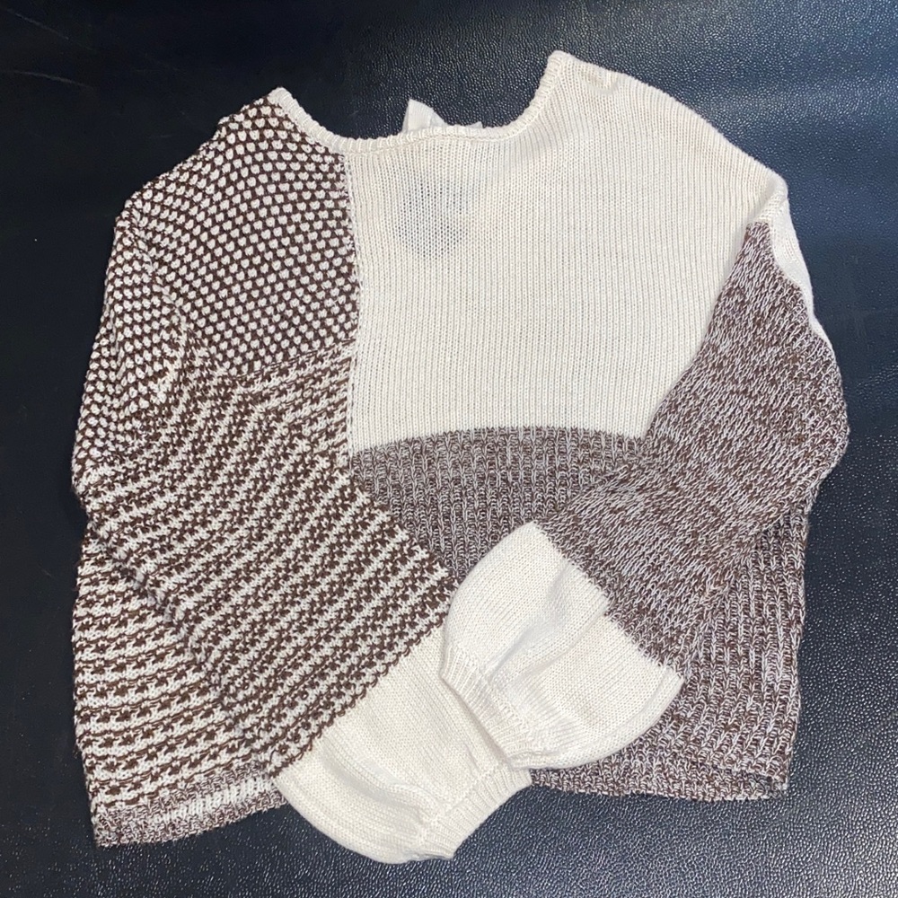 Blu Pepper Women's Cream and Brown Knit Sweater